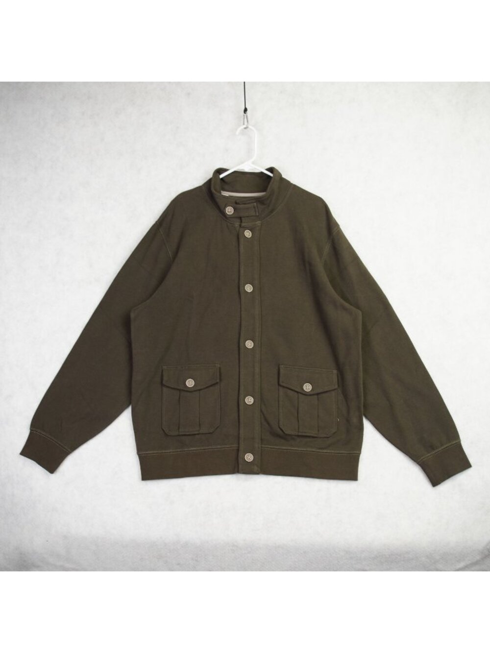 Cutter & Buck Mens Olive Button-Up Sweater Jacket With Stand Collar Size XL EUC
